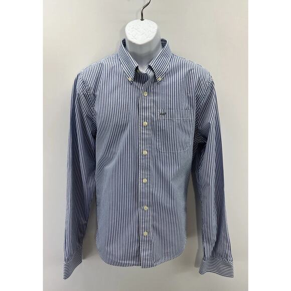 ABERCROMBIE & FITCH Muscle XXL Blue White Striped Long Sleeve Button Down - Picture 1 of 7